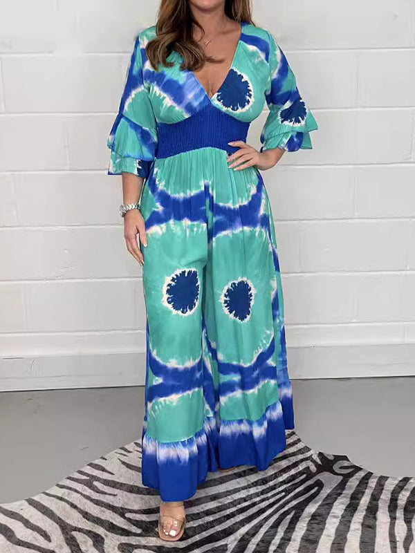 Printed V-Neck Relaxed Jumpsuit