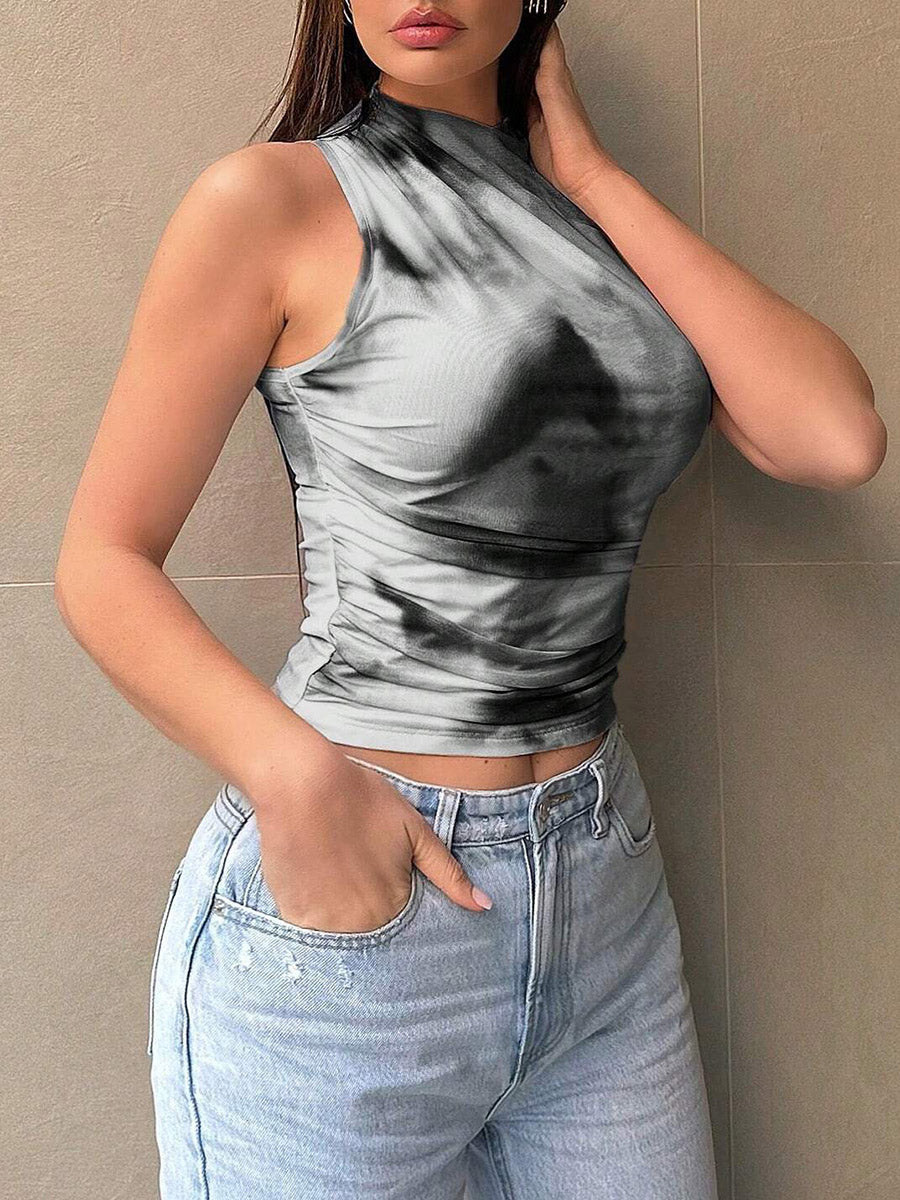Floral Round-Neck Sleeveless Contrast Tank Top
