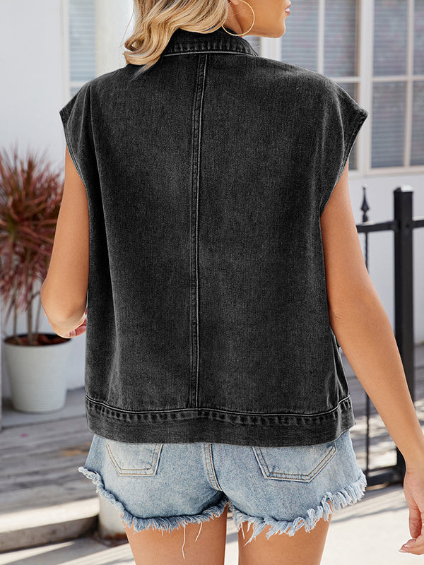 Button-Detail Pocket Sleeveless Relaxed Vest
