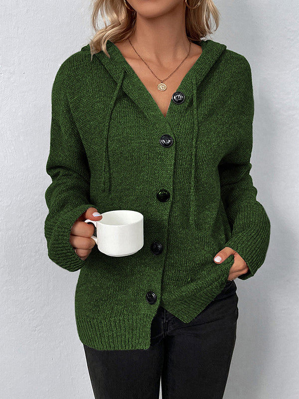 Hooded Button-Detail Cardigan