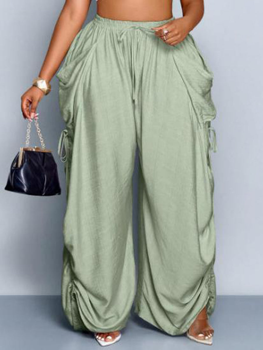Wide-Leg Plus Size Drawstring Pocket Pants