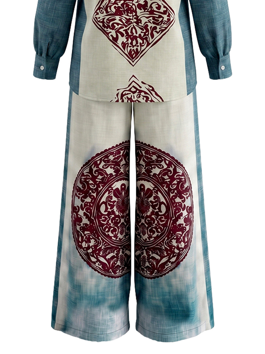 Printed High-Waist Pocket Elastic Pants