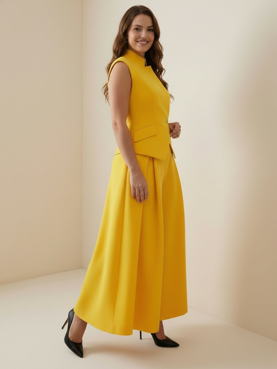 High-Waist Stand-Collar Asymmetric Button-Detail Tank Top