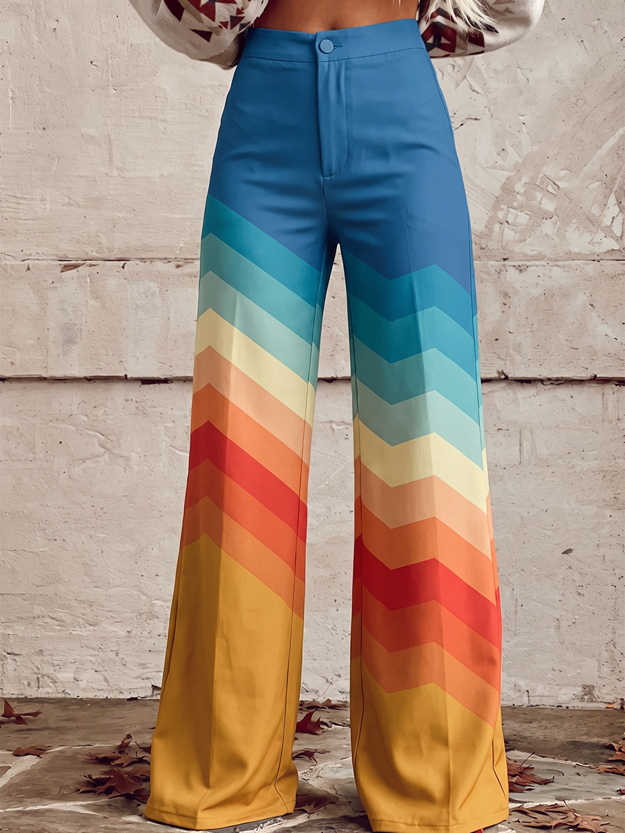 Printed Wide-Leg Plus Size Button-Detail Pants