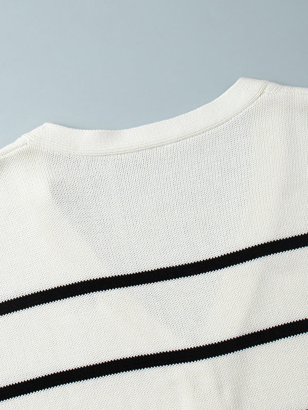 Striped V-Neck Long-Sleeve Relaxed Cardigan
