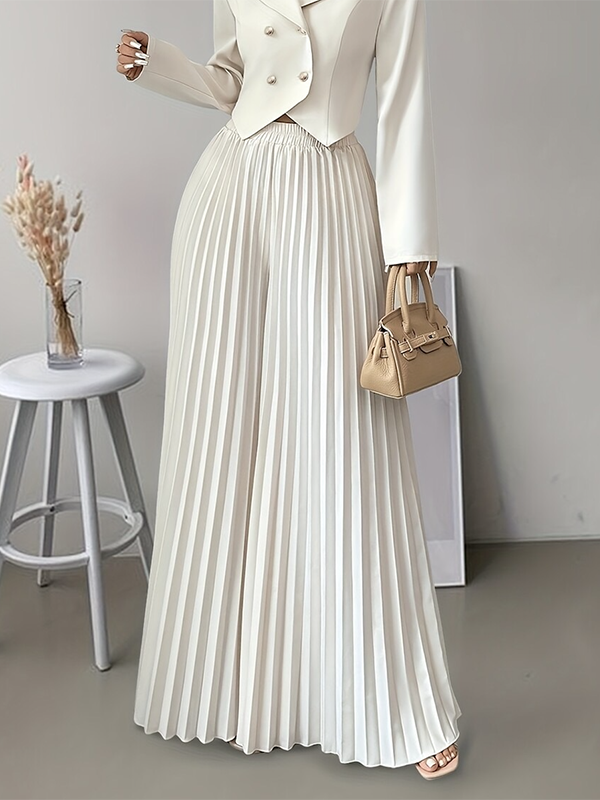 Wide-Leg Pleated Elastic Relaxed Pants