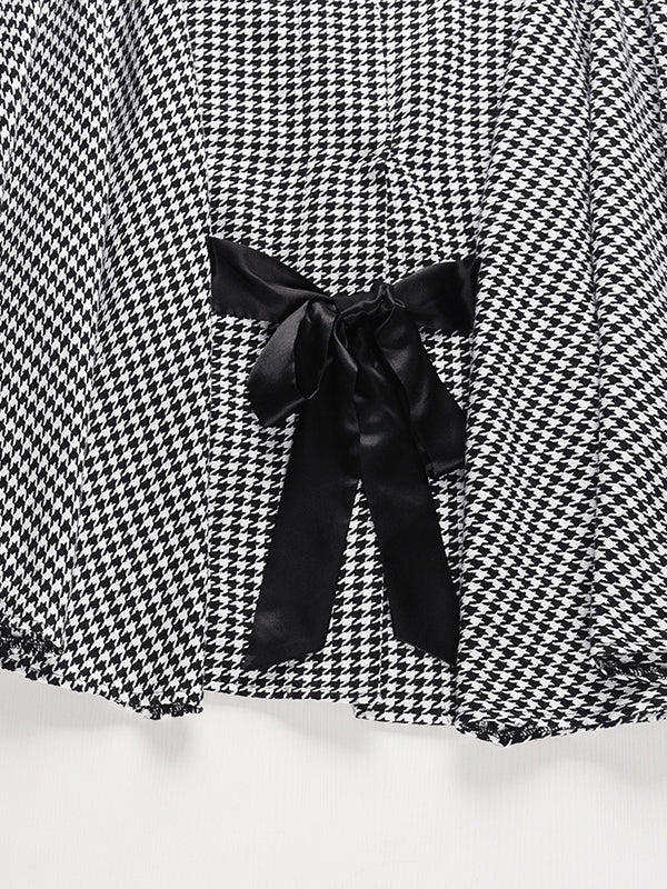 Houndstooth Stand-Collar Batwing Long-Sleeve Jacket
