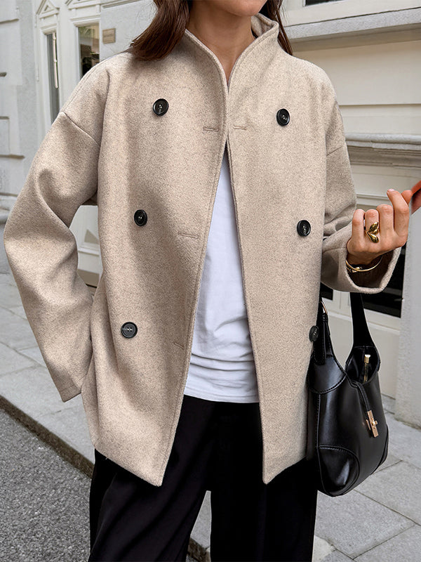 Stand-Collar Button-Detail Long-Sleeve Jacket