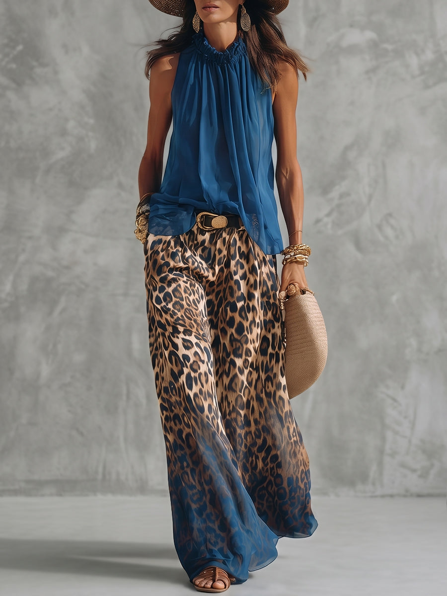 Leopard Print Gradient High-Waist Relaxed Pants