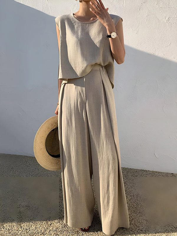 Round-Neck Short-Sleeve Cut-Out Relaxed Vest