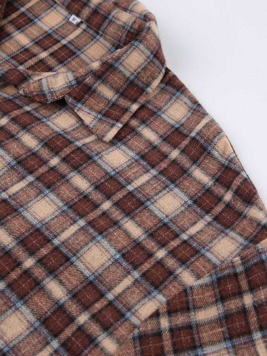 Checked Button-Detail Long-Sleeve Relaxed Jacket