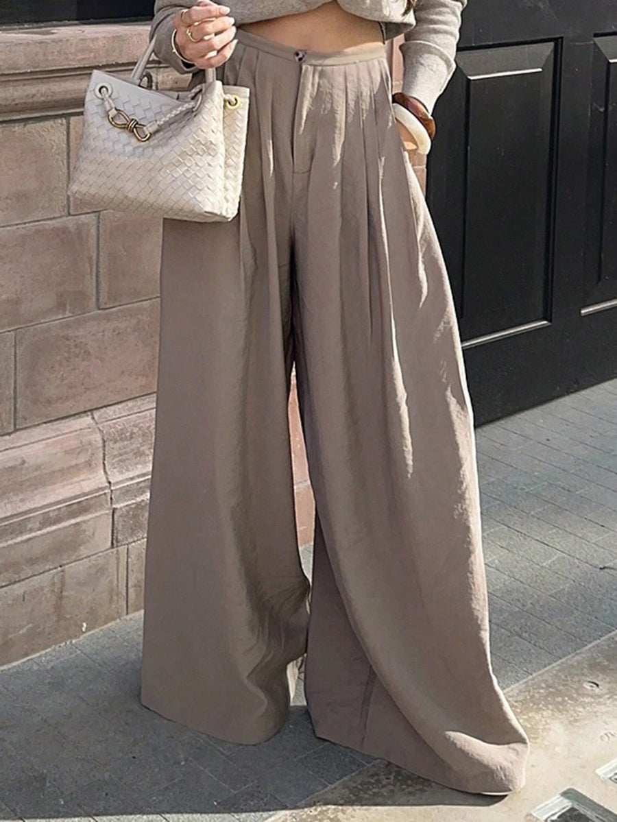 Wide-Leg High-Waist Pleated Pants