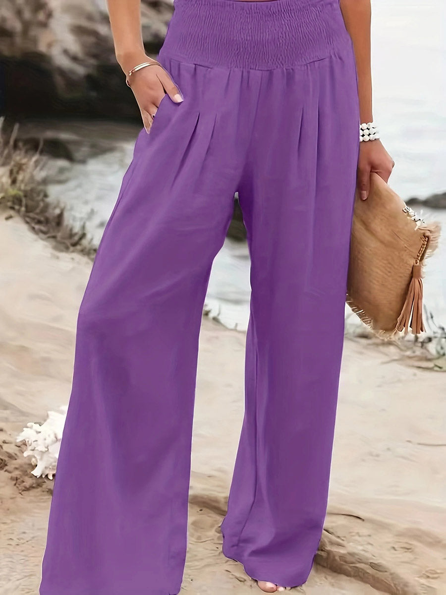 High-Waist Pleated Pocket Pants