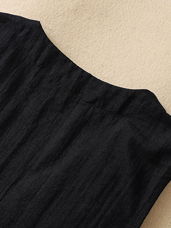 V-Neck Button-Detail Sleeveless Relaxed Vest