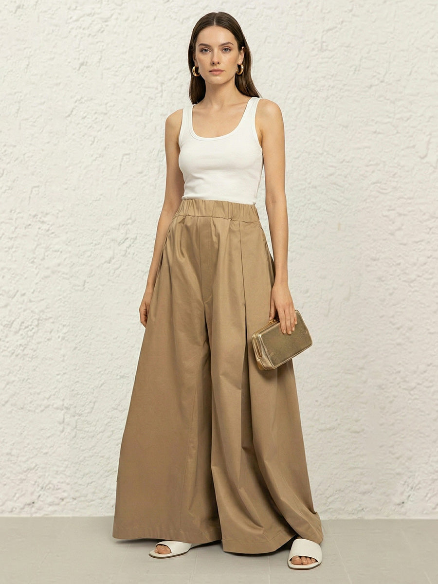 High-Waist Pleated Pocket Pants