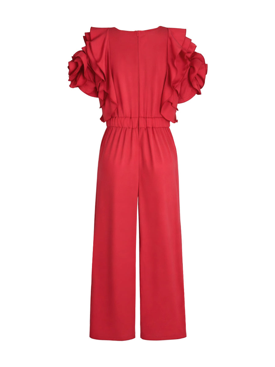 Round-Neck Short-Sleeve Relaxed Jumpsuit