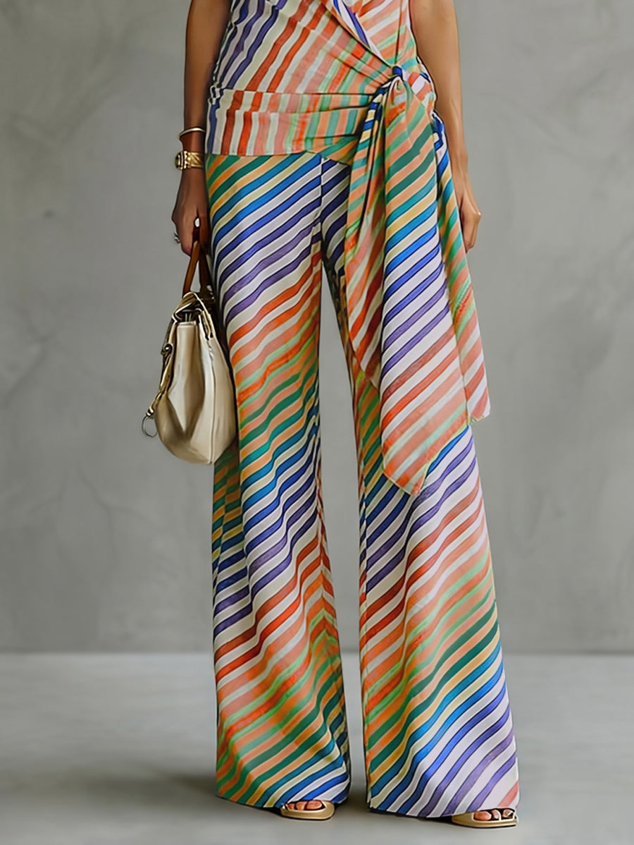 Striped Wide-Leg Relaxed Pants
