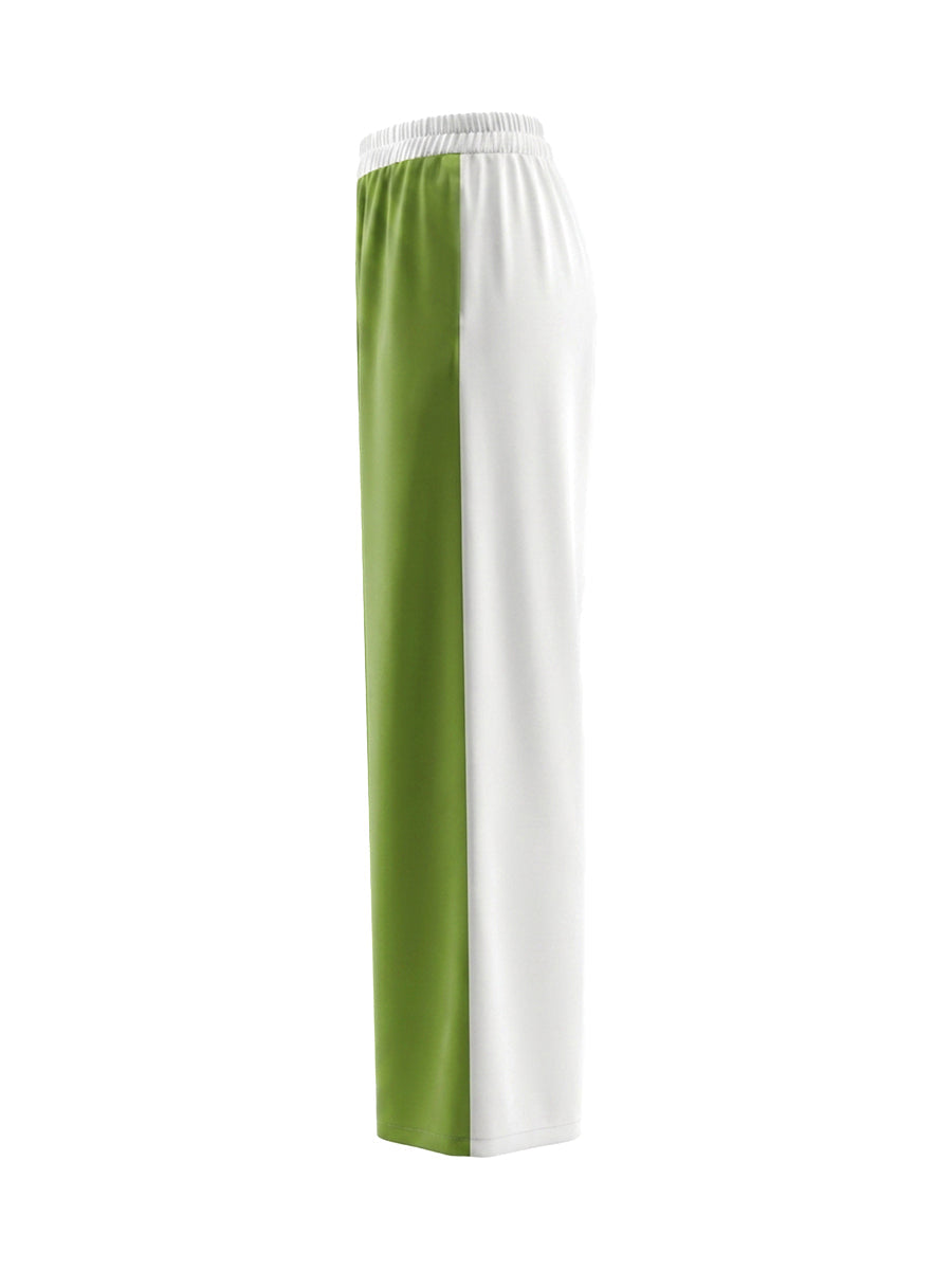 Wide-Leg High-Waist Pocket Contrast Pants