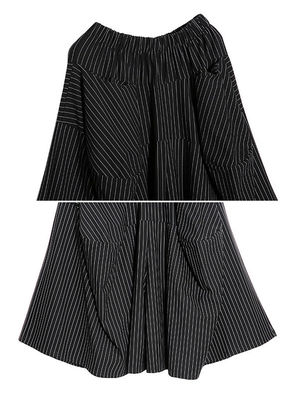 Striped High-Waist Pocket Elastic Culottes