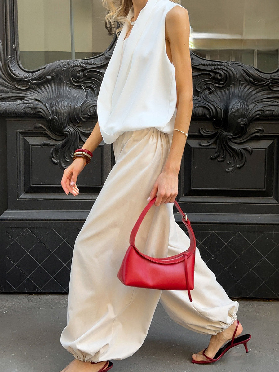 High-Waist Pleated Drawstring Pants