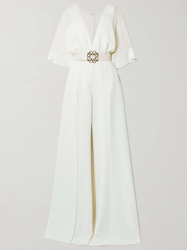 High-Waist V-Neck Contrast Jumpsuit