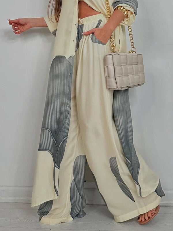 Floral Wide-Leg High-Waist Drawstring Pants