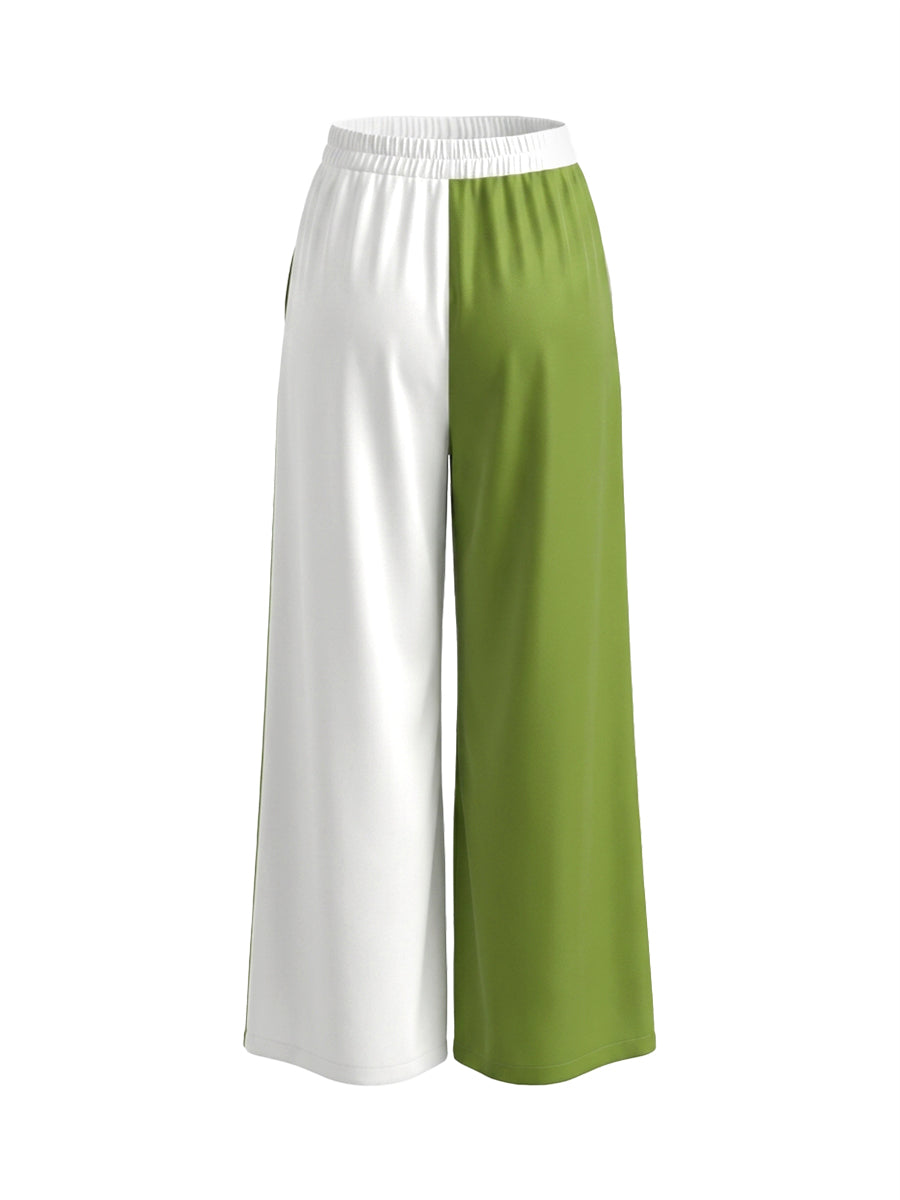 Wide-Leg High-Waist Pocket Contrast Pants