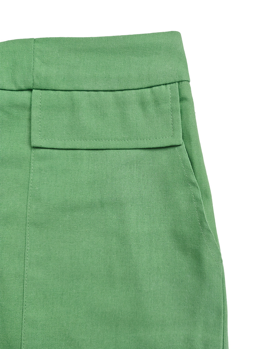 Wide-Leg High-Waist Button-Detail Pocket Pants