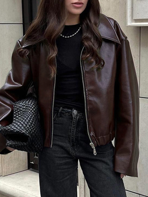 Zip Long-Sleeve Elastic Relaxed Jacket
