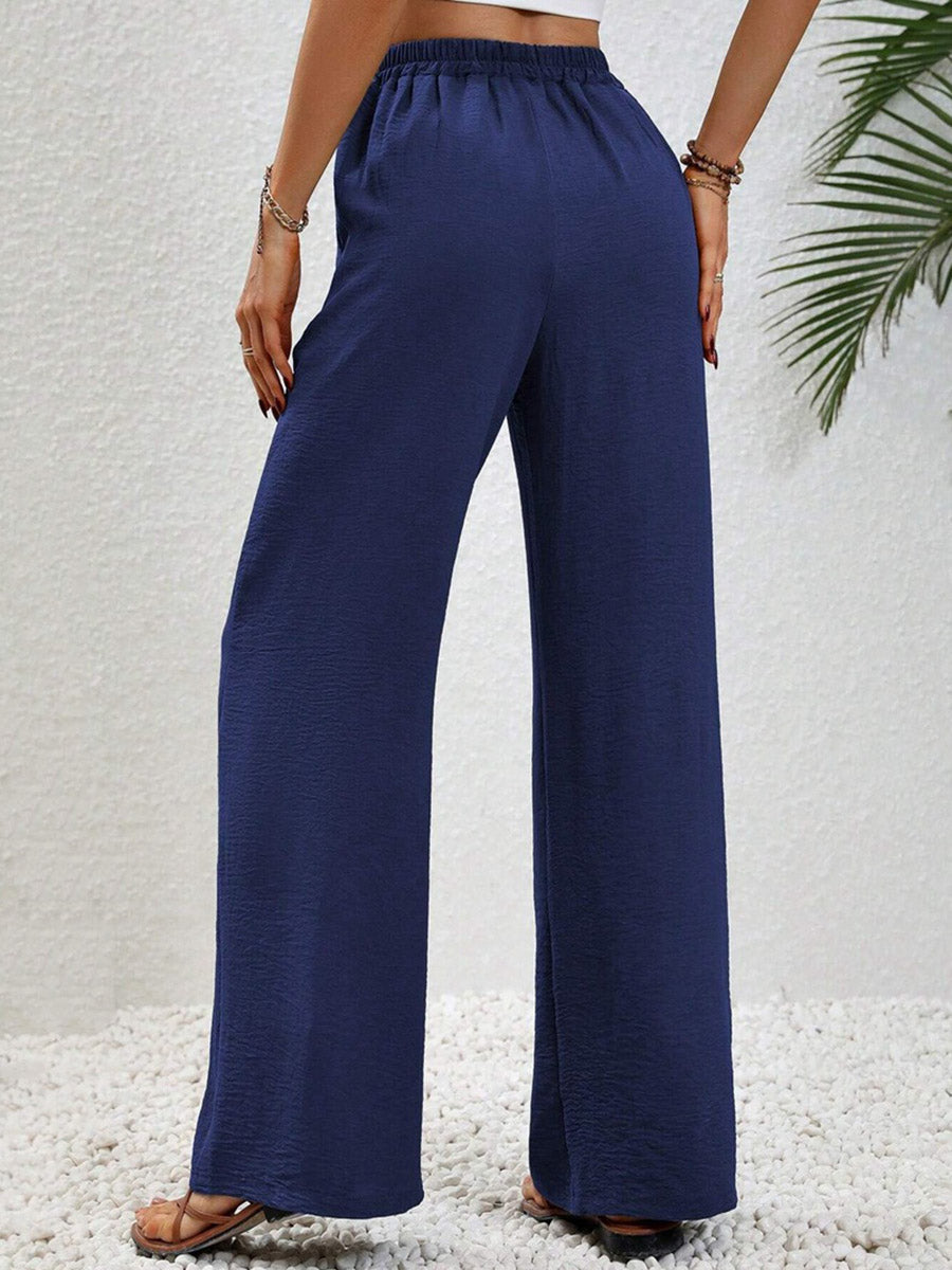 High-Waist Pleated Elastic Relaxed Pants