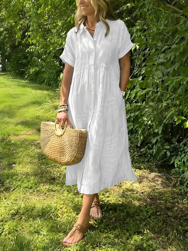 Marina | Striped Maxi Shirt Dress with Pockets