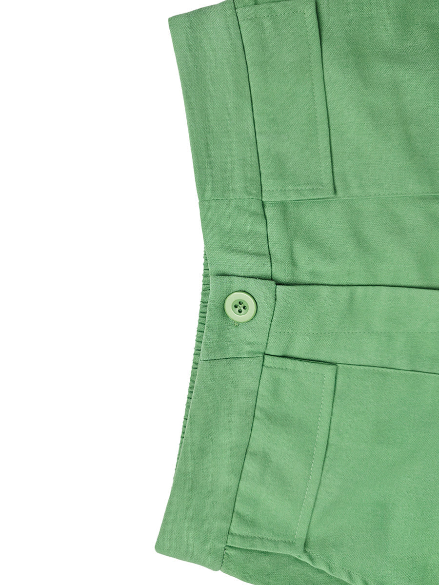Wide-Leg High-Waist Button-Detail Pocket Pants