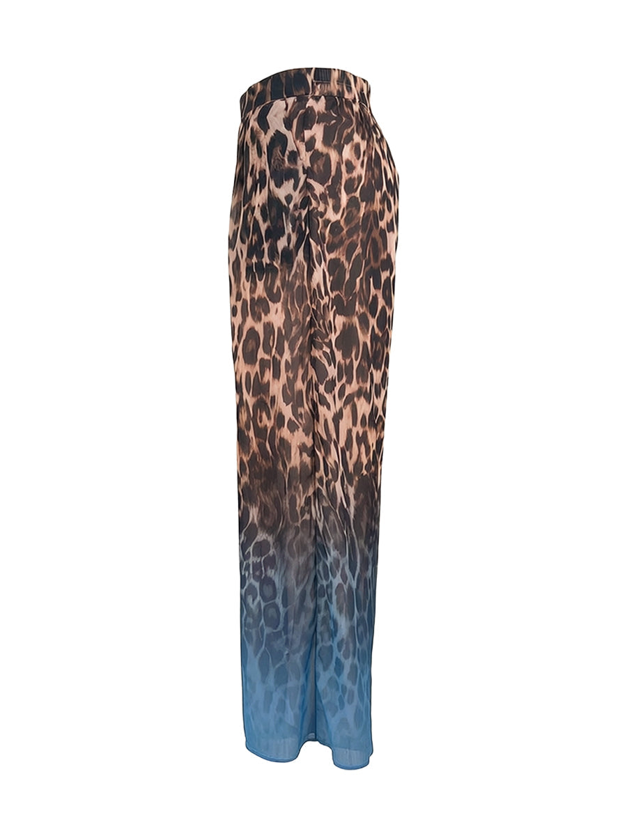 Leopard Print Gradient High-Waist Relaxed Pants