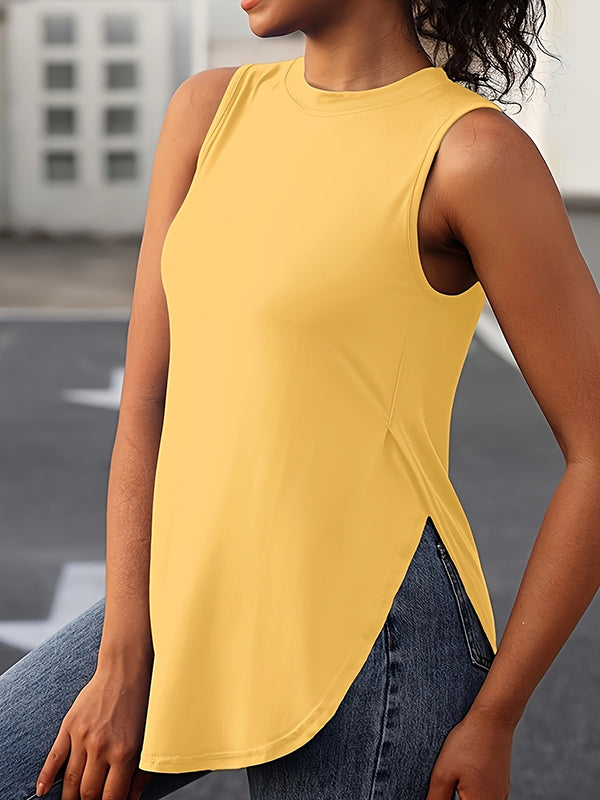 Round-Neck Side-Split Sleeveless Relaxed Cover-Up