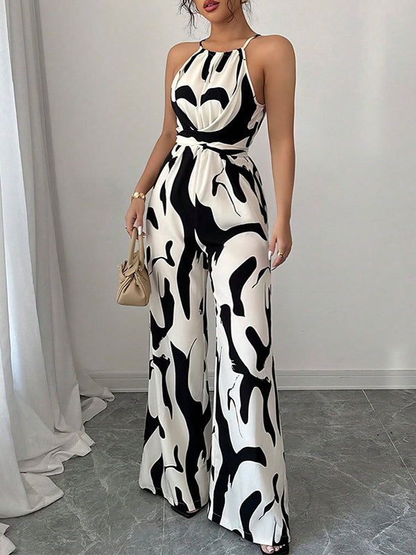 Pleated Sleeveless Relaxed Contrast Jumpsuit