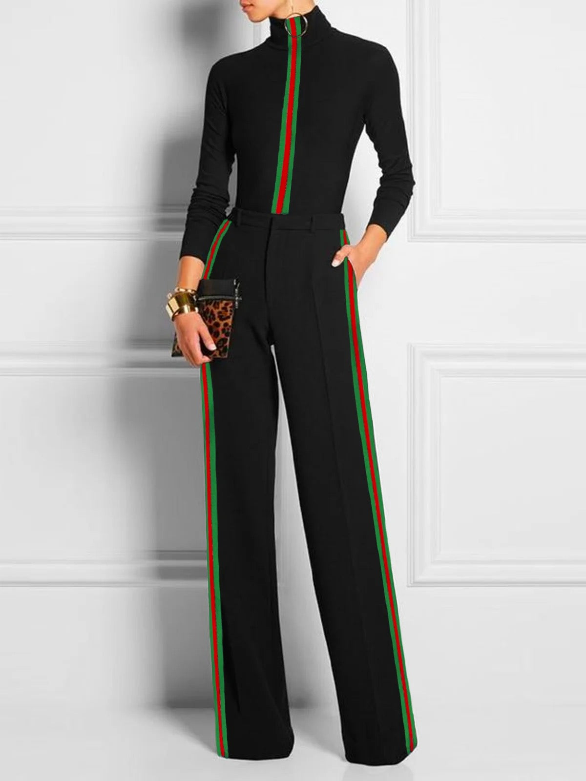 Striped Long-Sleeve Contrast Pants
