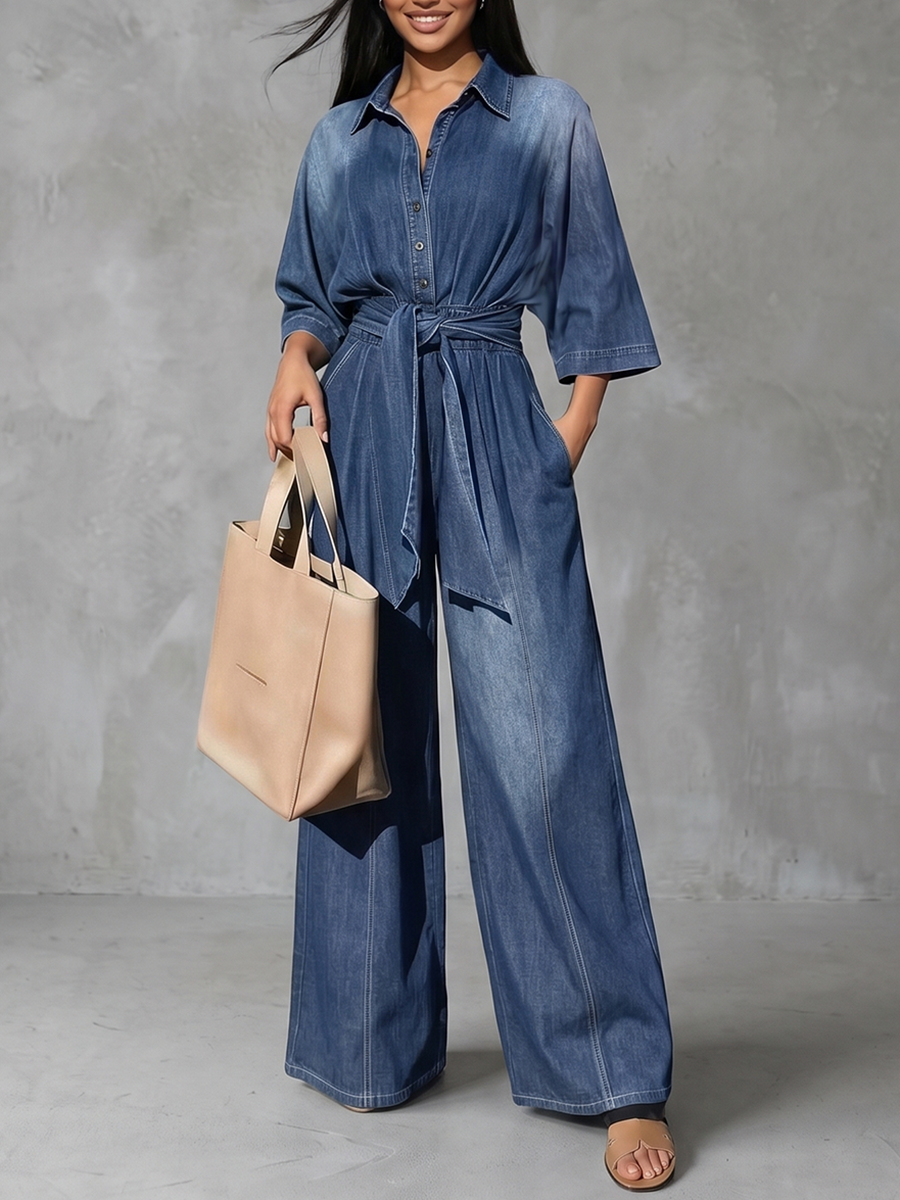Gradient High-Waist Button-Detail Pocket Jumpsuit