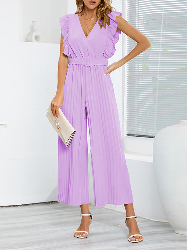 High-Waist V-Neck Pleated Ruffle Belt