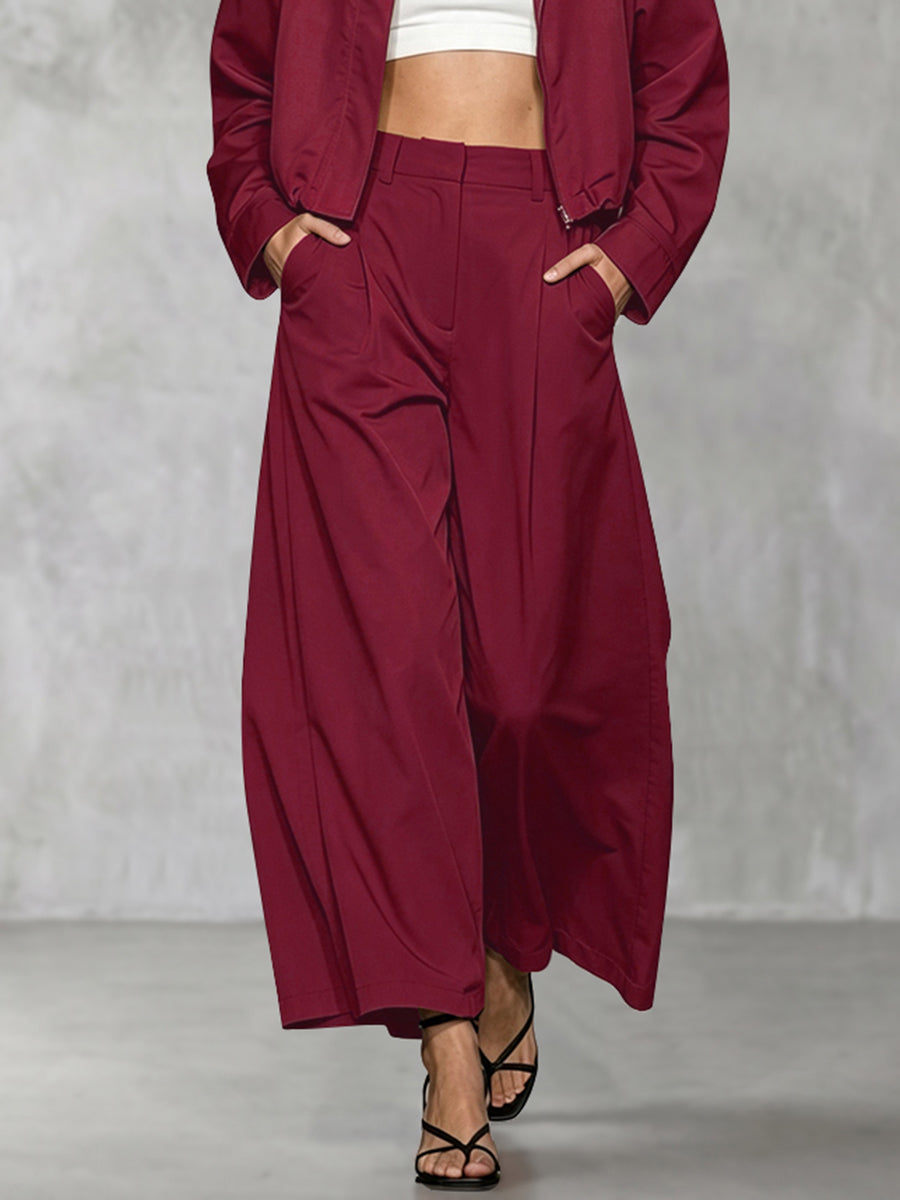 Wide-Leg Cropped Pocket Elastic Pants