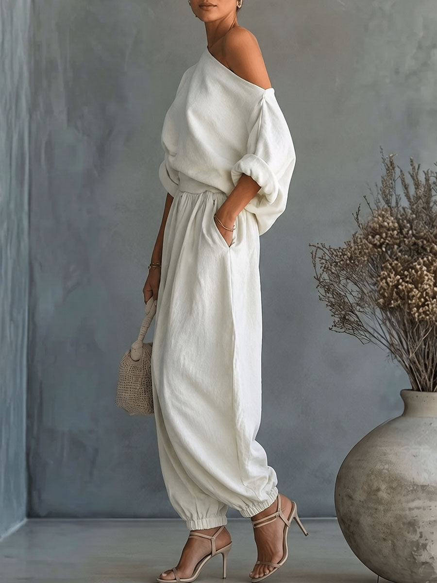 Wide-Leg High-Waist Pocket Elastic Pants
