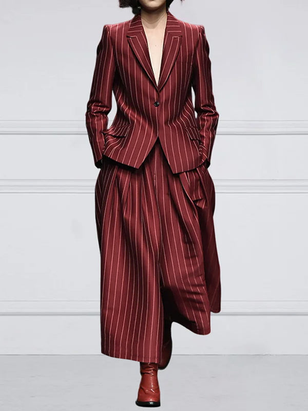 Striped Notch-Collar Long-Sleeve Relaxed Blazer