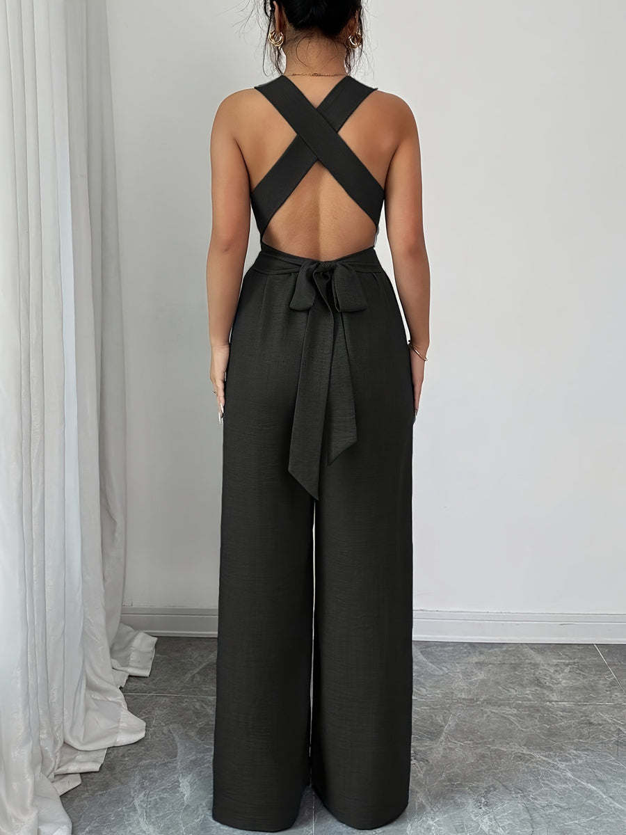High-Waist Open-Back Sleeveless Jumpsuit