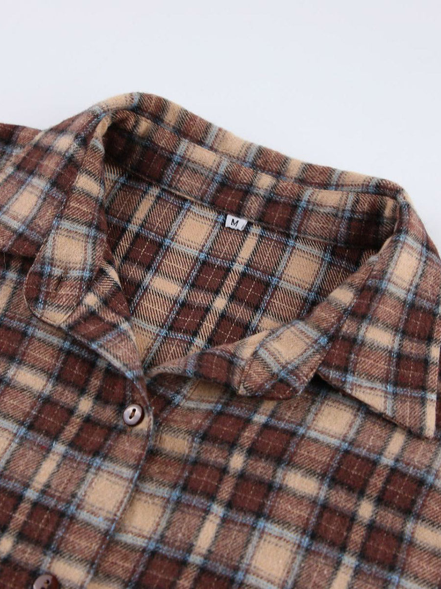 Checked Button-Detail Long-Sleeve Relaxed Jacket