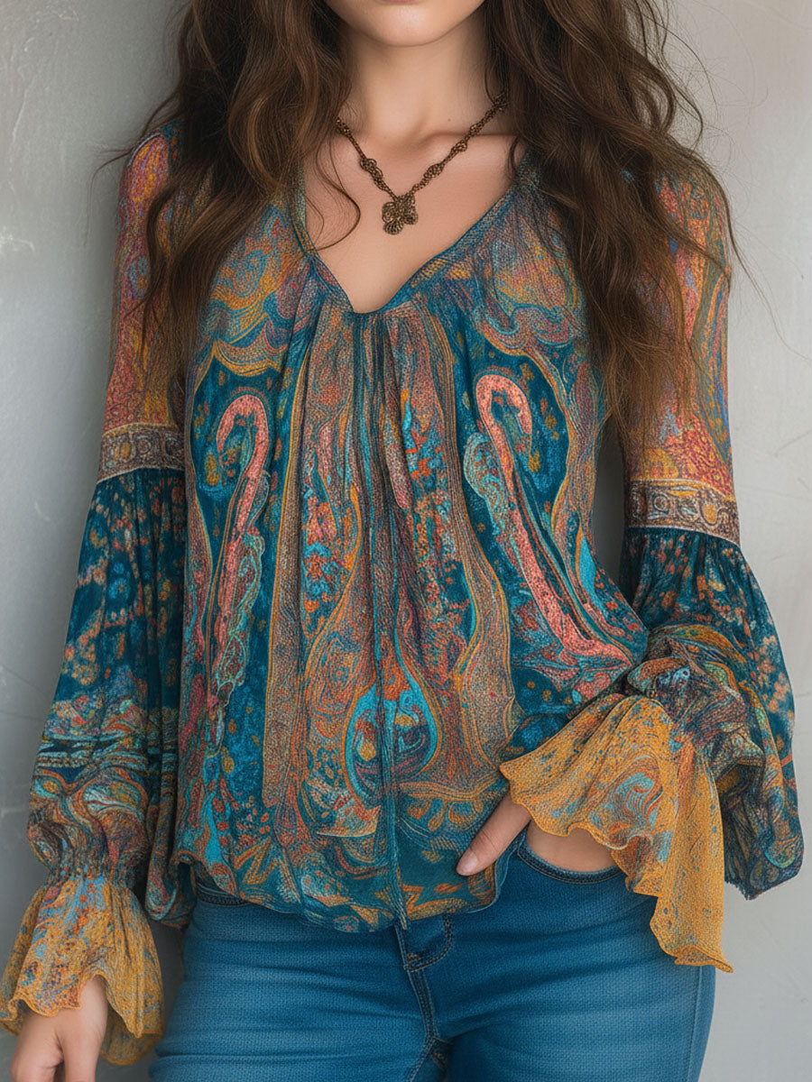 Selah | Boho Paisley Chiffon Blouse