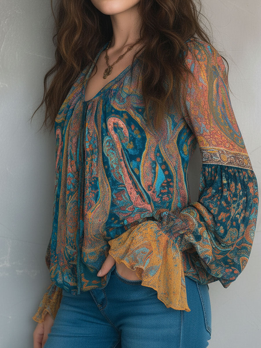 Selah | Boho Paisley Chiffon Blouse