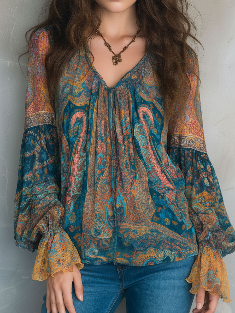 Selah | Boho Paisley Chiffon Blouse