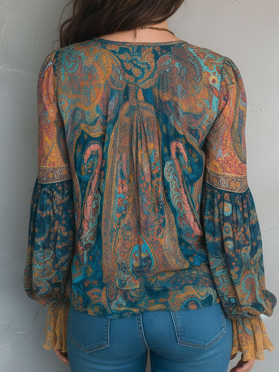 Selah | Boho Paisley Chiffon Blouse