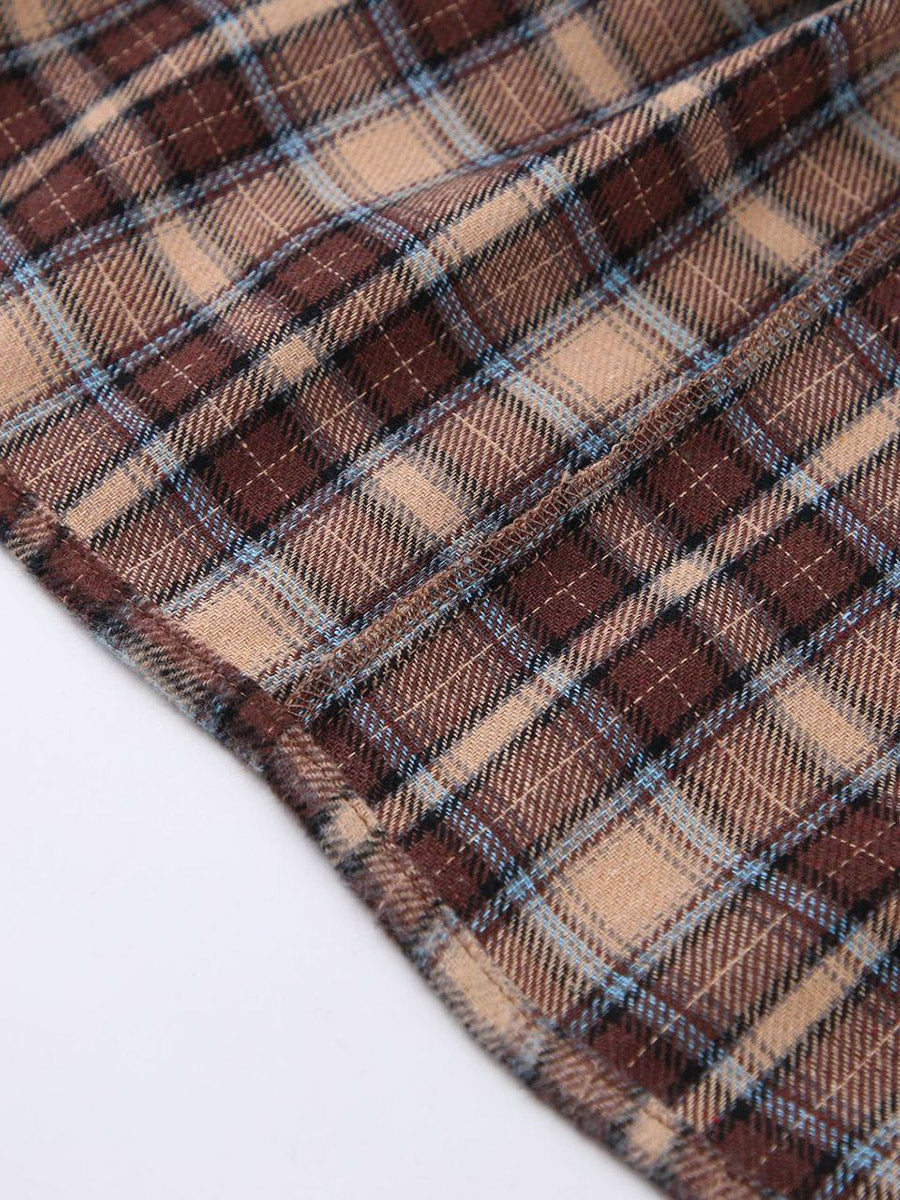 Checked Button-Detail Long-Sleeve Relaxed Jacket