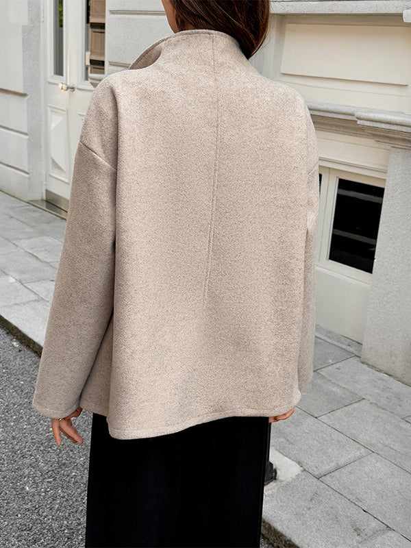 Stand-Collar Button-Detail Long-Sleeve Jacket