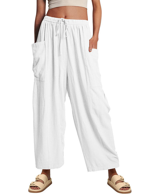 High-Waist Pleated Drawstring Pocket Pants